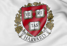 Harvard University crest on a white background