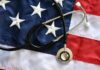 A stethoscope resting on an American flag