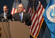 Border Czar UNLEASHES: Congress Betrayed ICE Government officials speaking at a press conference with U.S. flags in the background