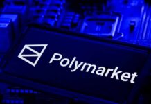 Iran War Bets Exposed: Shocking $600K Payout Polymarket logo displayed on a blue circuit board background