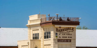 Barksdale Air Force Base headquarters building with signage