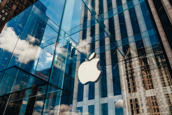 Glass Apple store facade in urban setting