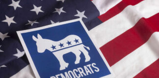 Democrats symbol on American flag background