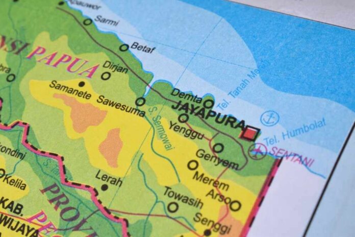 Map showing the location of Jayapura in Papua, Indonesia