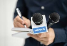 Chaotic Gunfire Rattles White House — SHOCKING Media Spin! A journalist holding a notebook and microphones labeled 'NEWS'