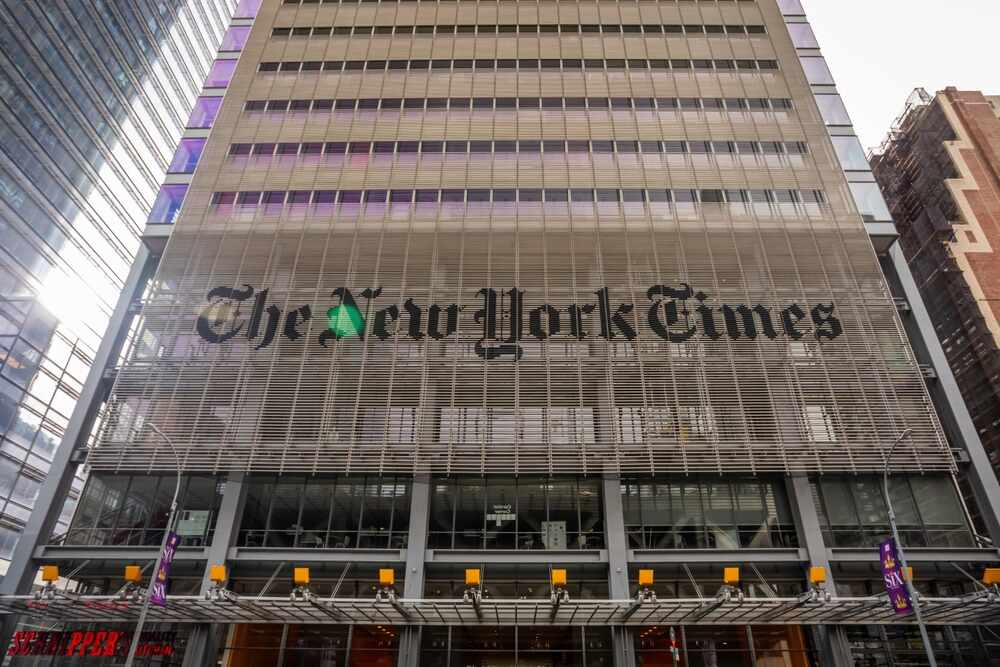 Facade of The New York Times building with modern architectural design