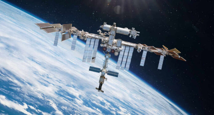 International Space Station orbiting Earth in outer space