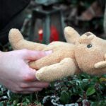 Gene Edit Gone Wrong – Shanghai Lab Tragedy, Where Was Oversight? Hands holding a teddy bear near a grave