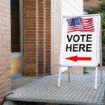 Election ‘Rigging’ Charge Rocks Prop 39 Sidewalk sign with American flag directing to a polling place