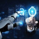 Open-Source Crackdown Risks Market Meltdown Robot hand and human hand touching digital interface