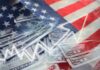 US flag overlaid on dollar bills with a rising line graph