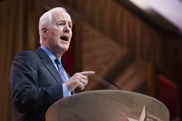 Elderly man in suit speaking at a podium