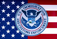 Vetting Meltdown? ICE Badge Despite Violent Past U.S. Immigration and Customs Enforcement seal over American flag