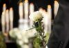 White rose held at a funeral