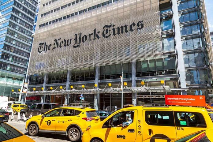 shutterstock_1746725807 New York Times building with yellow taxis in front