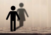 male stick figure casting a female-shaped shadow