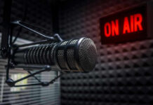 Looksmaxxer Dragged Into Felony Storm Microphone in soundproof studio with On Air sign.