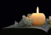 DIY Death Ends Murder Case – No Prison Candle on an open book with white flowers