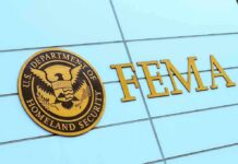 FEMA sign and Homeland Security seal on building facade
